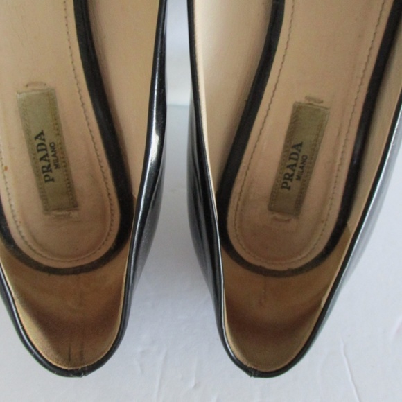 PRADA SHOES PUMP CLEAR HEELS PATENT BLACK COLOR SIZE 36 MADE IN ITALY USED COND. - Picture 11 of 16